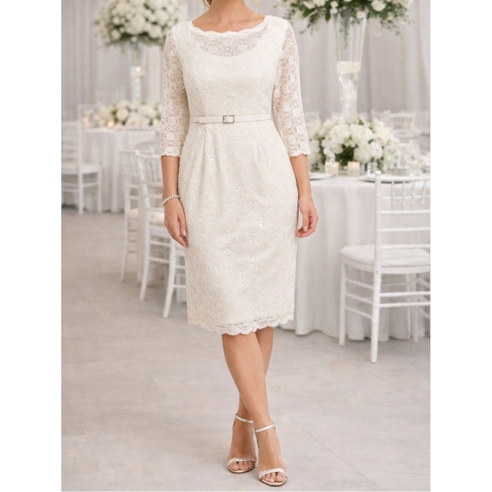 ALEX EVENINGS Ivory Lace Sheath Dress 6 Sequins Bride Wedding Events Formal